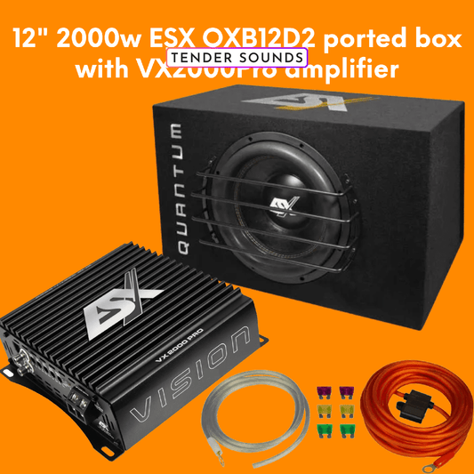 12" 2000w subwoofer in box ESX QXB12D2 ported box with VX2000Pro amplifier