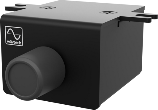 Wavtech linkRC remote, front angle view w tabs, 300dpi to scale