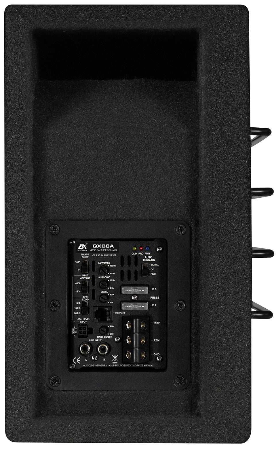 Official ESX product image: Esx Quantum Single-Reflexbox Qxb-8 Active 460W Rms Amplifier